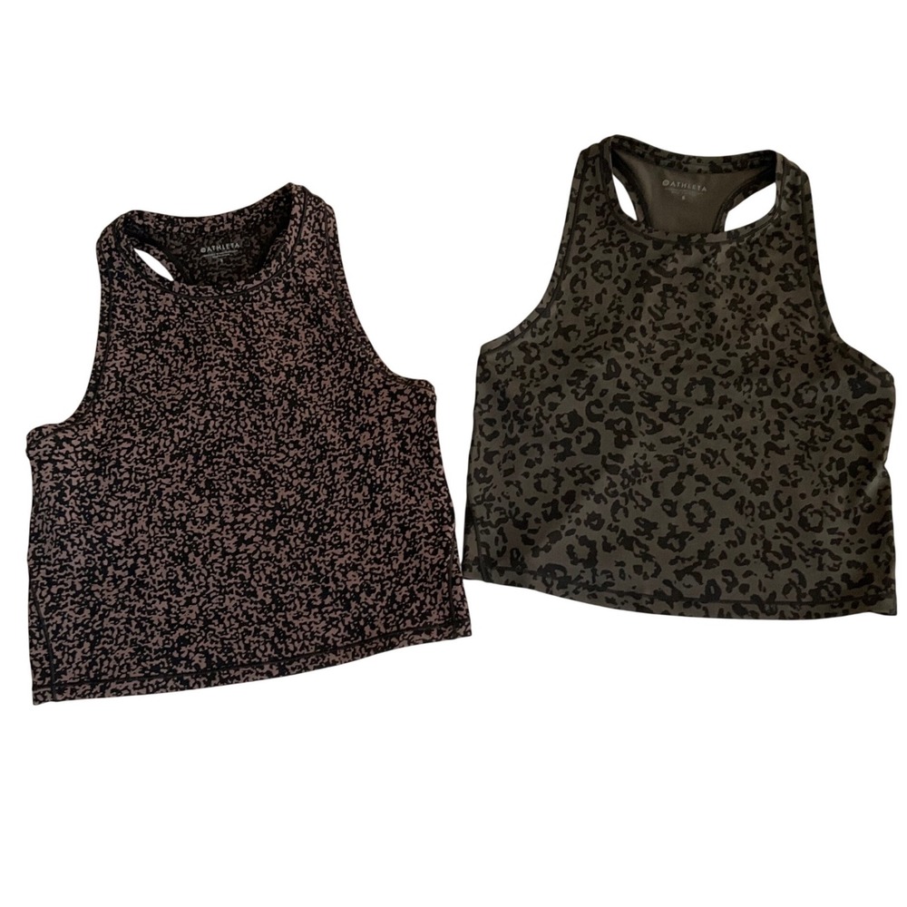 Athleta Crop Tank Top Women S Multicolor Animal Print High Neck Active 2 Pack
